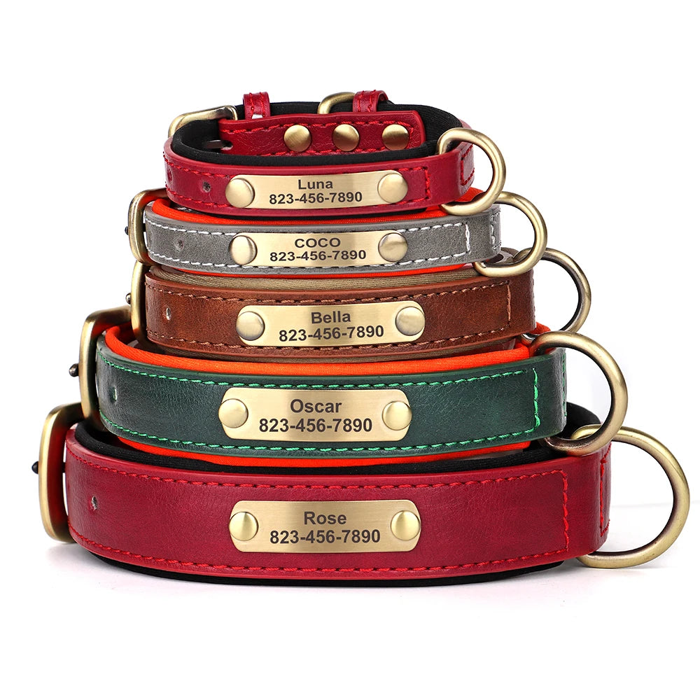 Personalized Dog Collar Custom Engraved PU Leather Dog Collars Free Engraving ID Tag Nameplate For Small Medium Large Dogs - WTN Essentials 