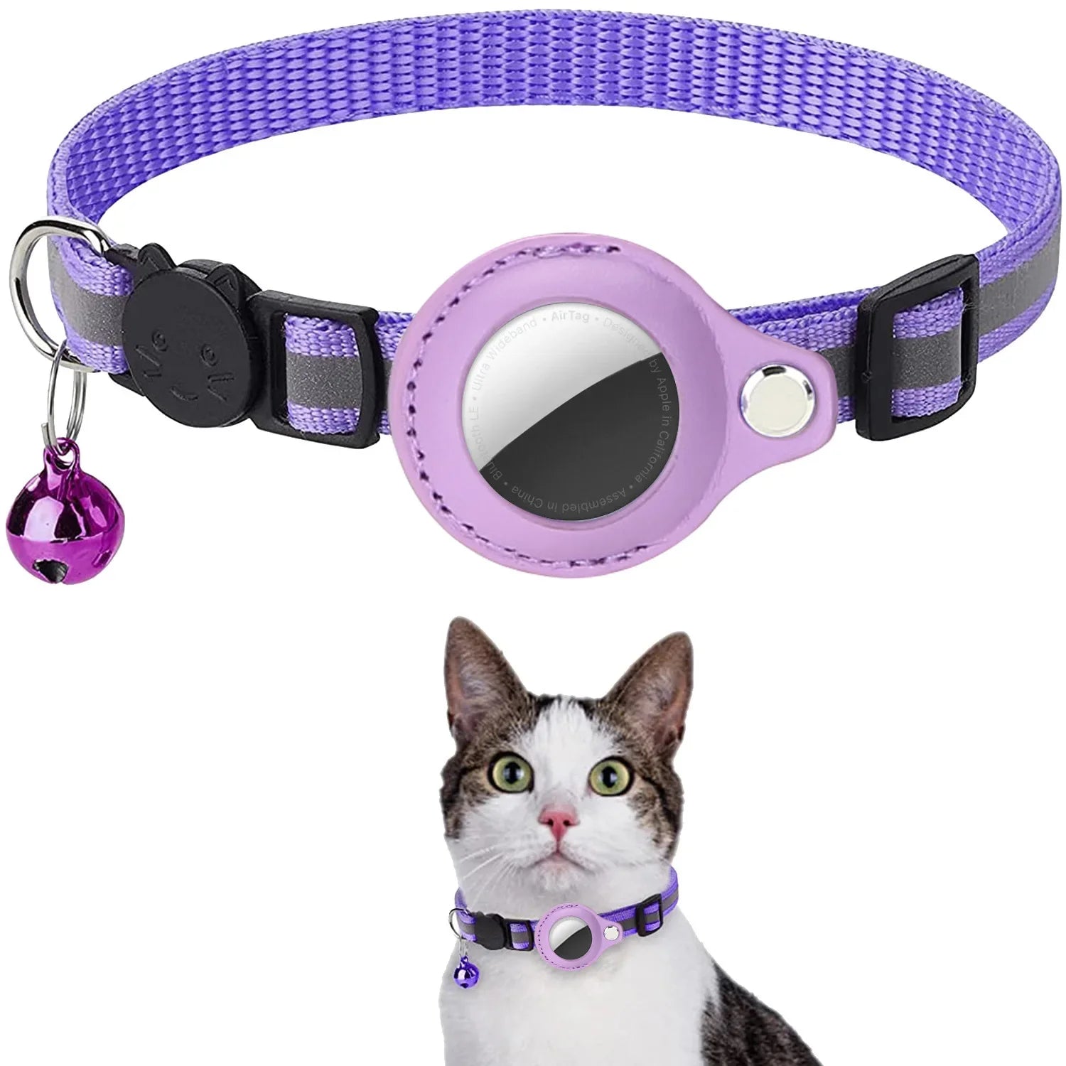 Cat AirTag Holder Collar – Adjustable Reflective Breakaway Kitten Collar with Bell & Waterproof AirTag Case
