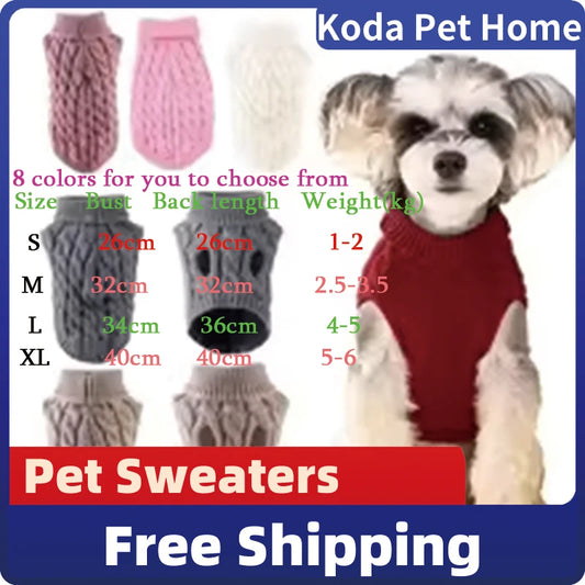 Autumn & Winter Knitted Dog Sweater – Warm, Soft, and Stylish Solid Twist Design for Small Pets