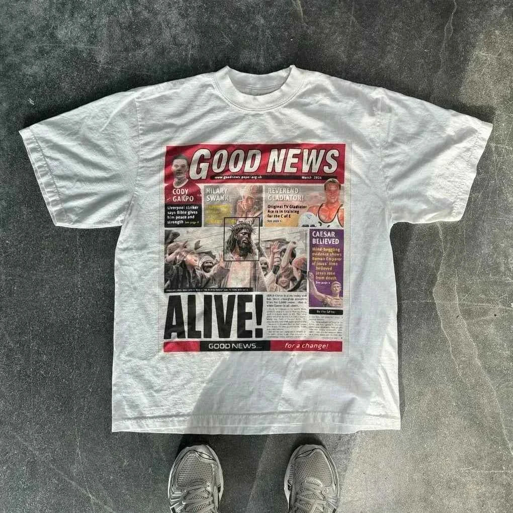 Harajuku American Newspaper Graphic T Shirts Y2k Tops Oversized T Shirt Couple Pro Choice Gothic Streetwear Vintage Men Clothing
