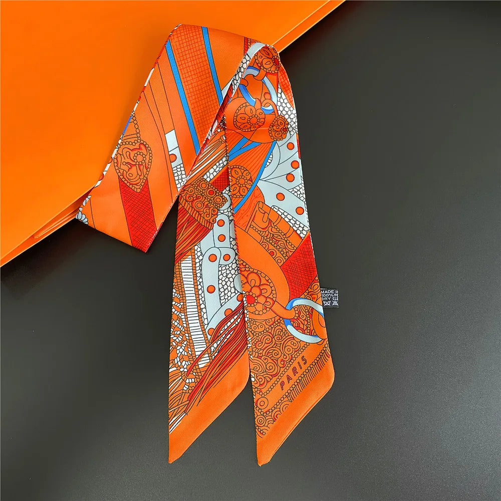 Fashion Women Hair Scarf 2024 New Brand Design Luxury Silk Scarf Fashion Print Headband Skinny Bag Scarves Neckerchief
