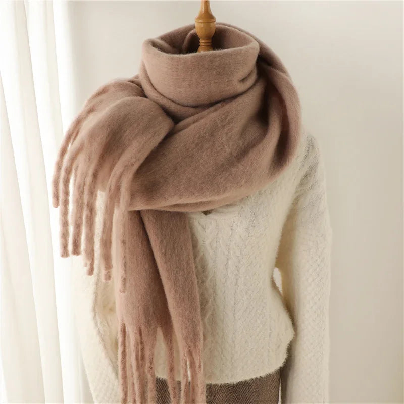 Women’s Warm Winter Pashmina-Feel Tassel Shawl Scarf