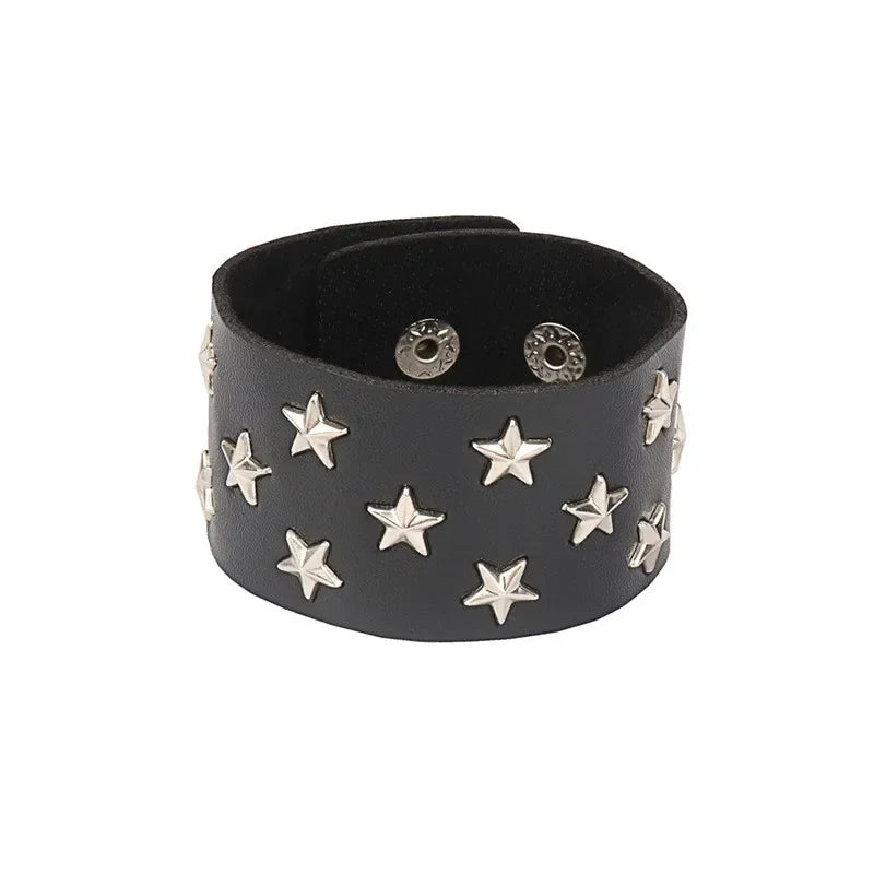 90s Heart Gothic Spike Bracelet Adjustable Punk Rock Bracelet Black Studded Faux Leather Bracelet for Men Women Gift