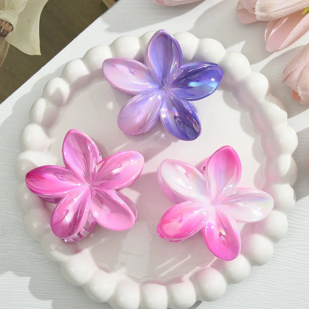 3Pcs/18Pcs Egg Flower Hair Clips Gradient Candy Color Flowers Suitable for Daily Backcombed Ponytail Shark Clip Hair Accessories
