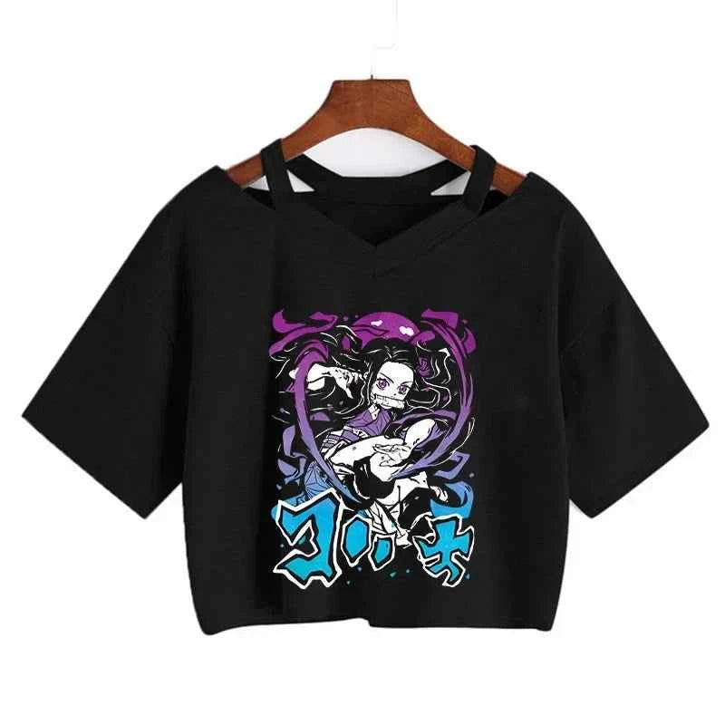 Demon Slayer T Shirt Nezuko Tshirt Women Kimetsu No Yaiba Crop Top Tees Japanese Anime Tanjirou Kamado Tops Manga T-shirt Female