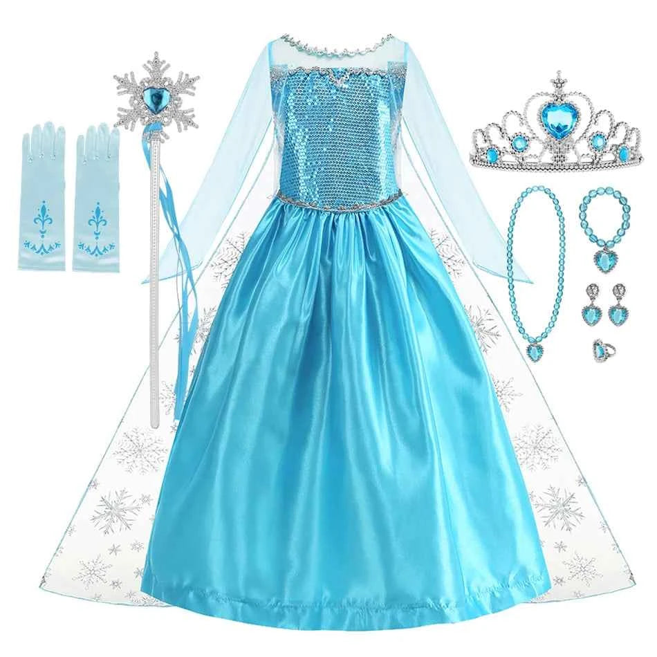 Frozen Elsa Anna Princess Girls Costume Kids Dress Disney Snow Queen Halloween Cosplay Birthday Party Dress Up 2-10 Years