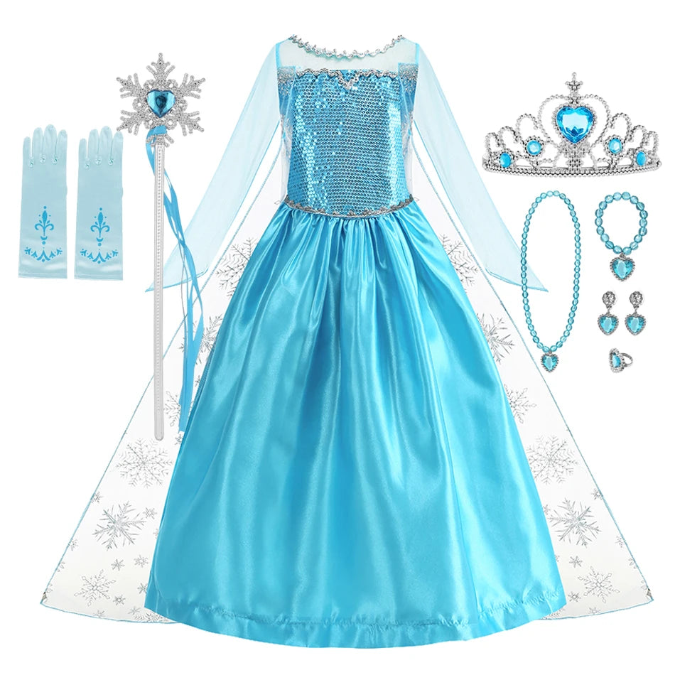 Frozen Elsa Anna Princess Girl Vestidos Costume Kid Dress Disney Snow Queen Halloween Cosplay Birthday Party Dress Up 2-10 Years