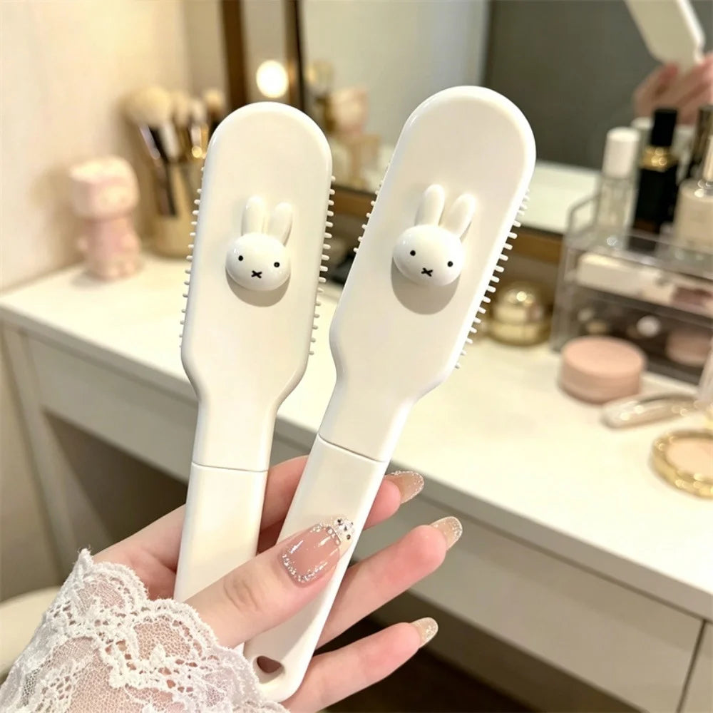 Miffy Foldable Hair Brush Cute Rabbit Portable Anti-static Comb Scalp Massage Detangling Travel Hair Styling Tool for Girls
