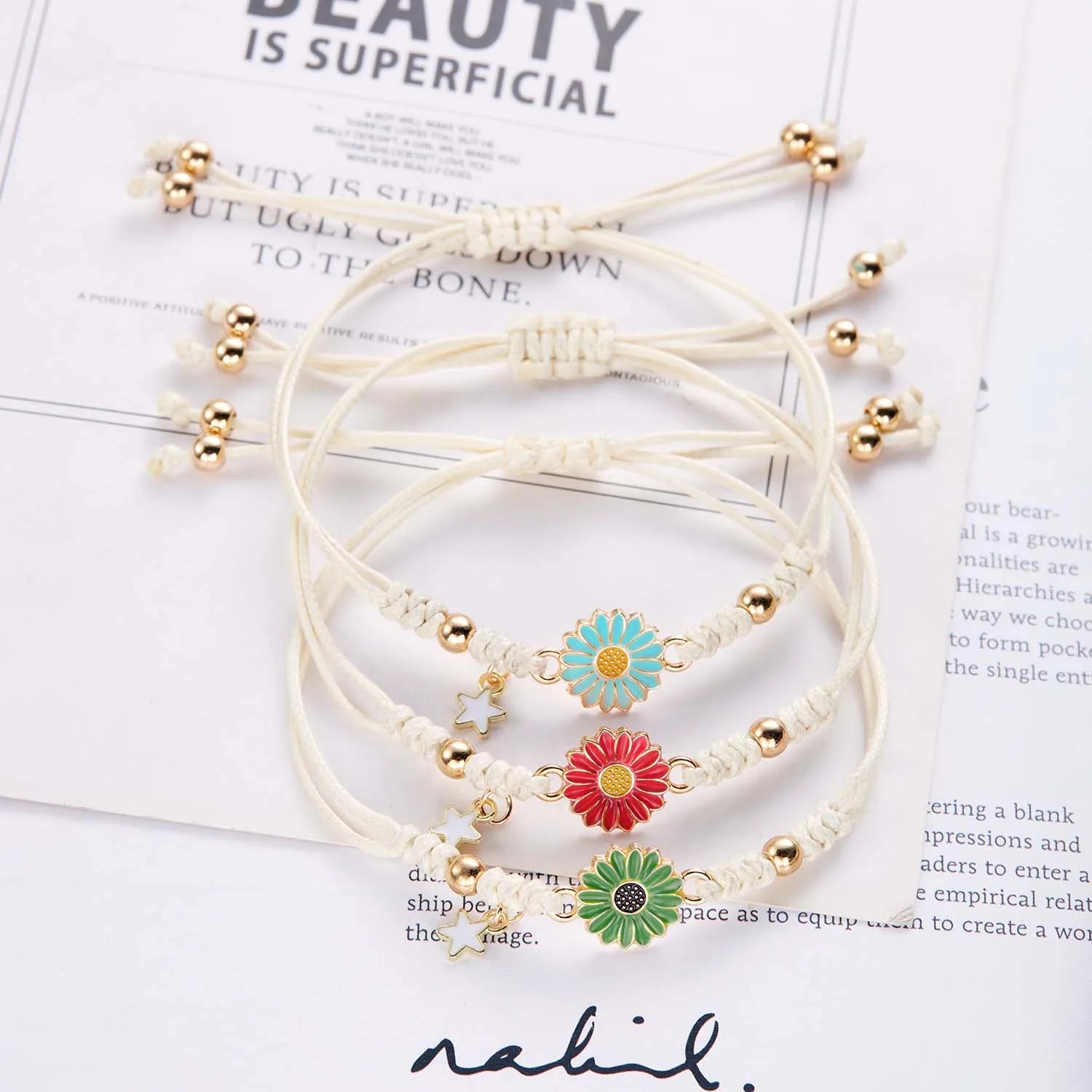 Simple Sunflower Bracelets for Women Handmade Braided Fashion Colorful Daisy Adjustable Bangle Friendship Good Luck Jewelry Gift