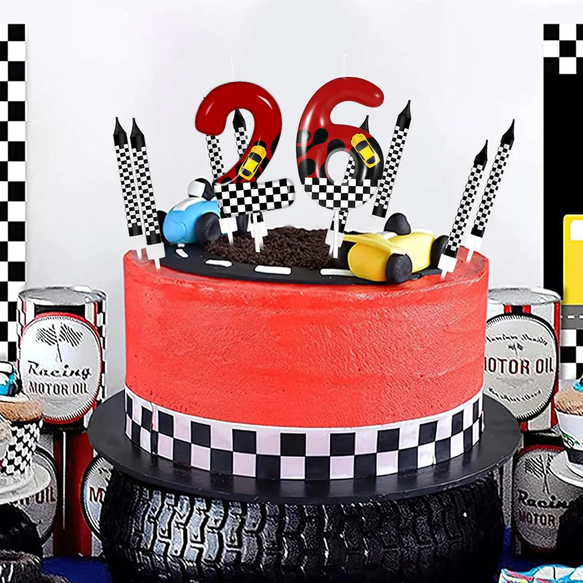 7pcs Red Racing Cars Themed Birthday for Cake Candles, Number 0 1 2 3 4 5 6 7 8 9 10 Candle Birthday Cake Topper