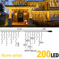 6.5200LED/20M480LED Icicle String Lights Christmas 40Drops 8 Modes, Plug in Curtain Waterproof for Holiday Wedding Party Garden