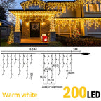 6.5200LED/20M480LED Icicle String Lights Christmas 40Drops 8 Modes, Plug in Curtain Waterproof for Holiday Wedding Party Garden