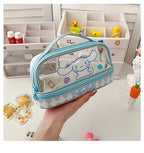 Kawaii Cartoon Hellokitty Kuromi Large Capacity Transparent Double Layer Pencil Case Cartoon Cinnamoroll Stationery Pen Bag