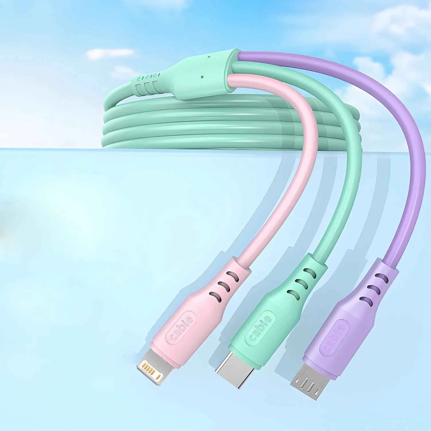 3 In 1 Fast Charging Cable For iPhone15 14 13 12 11 X Pro Max Micro USB Type-C Phone Charger USBC Data Cable