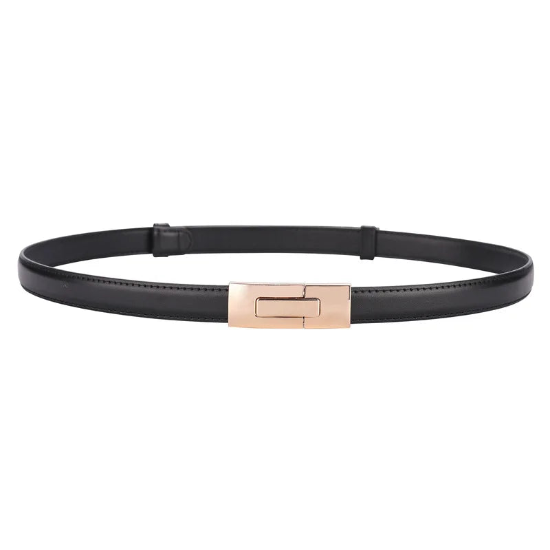 Genuine Leather Women Belt Fashion Golden Lock Buckle Skinny Ladies Waist Belts Dress Jeans Sweater Everyday Casual Outfits
