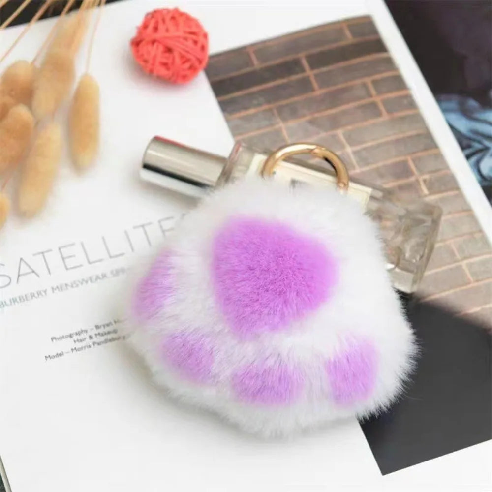 Cat Paw Pendant Keychain Couple Keychain Fluffy Faux Fur Keychain Charm Cute Soft Plush Toy Key Ring Backpack Car Key Pendant