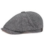 Retro Men’s Newsboy Cap – Classic Herringbone Octagonal Hat, British Style Flat Cap for Autumn & Winter, Vintage Painter Beret