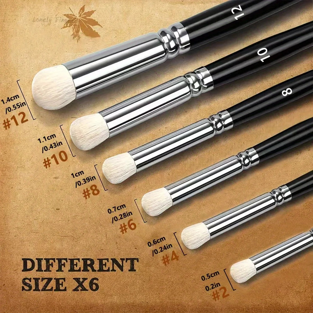 6pcs professional dry brush set with solid wood handle and aluminum collar, suitable for model and character painting