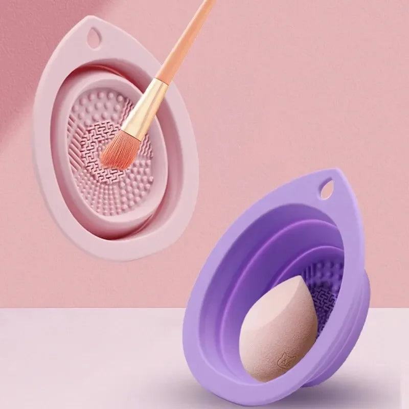 Silicone Makeup Brush Cleaner Foldable Cosmetic Brush Cleaning Bowl Powder Puff Beauty Sponge Washing Mat Brushes Scrubber Pad