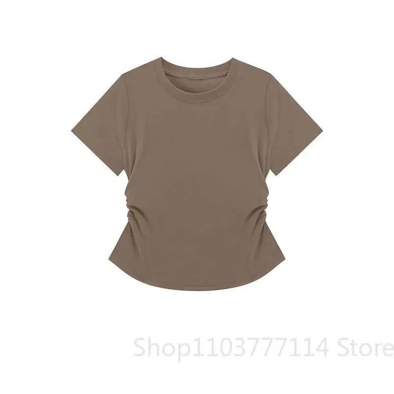 Women Summer Short Sleeved Top for Fashion Versatile Base Shirt Slim Fit Round Neck T-shirt Casual and Sexy Breathable and Cool