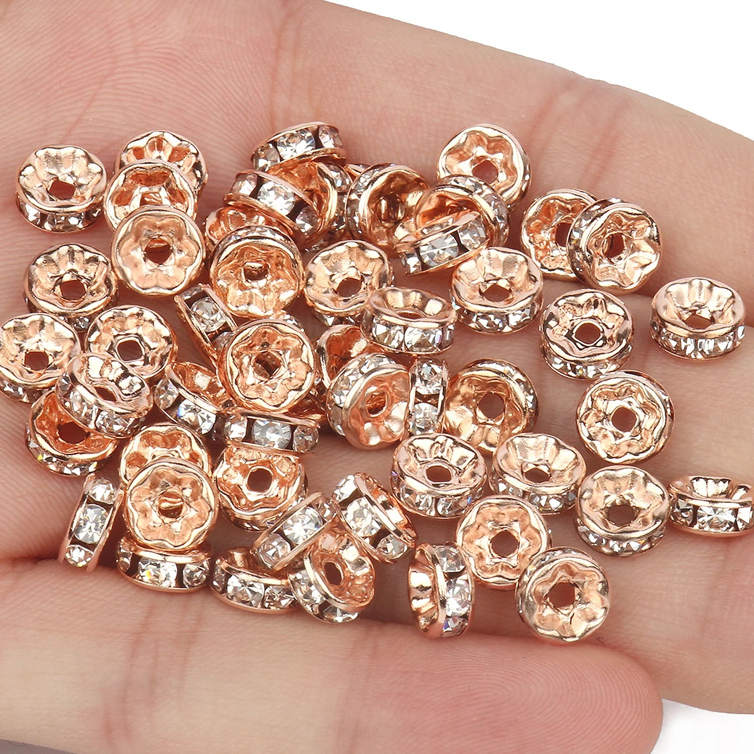50pcs Rhinestone Spacer Beads Multi-color Crystal Metal Spacers Rondelle Beads for Jewelry Making DIY Bracelets Accessories