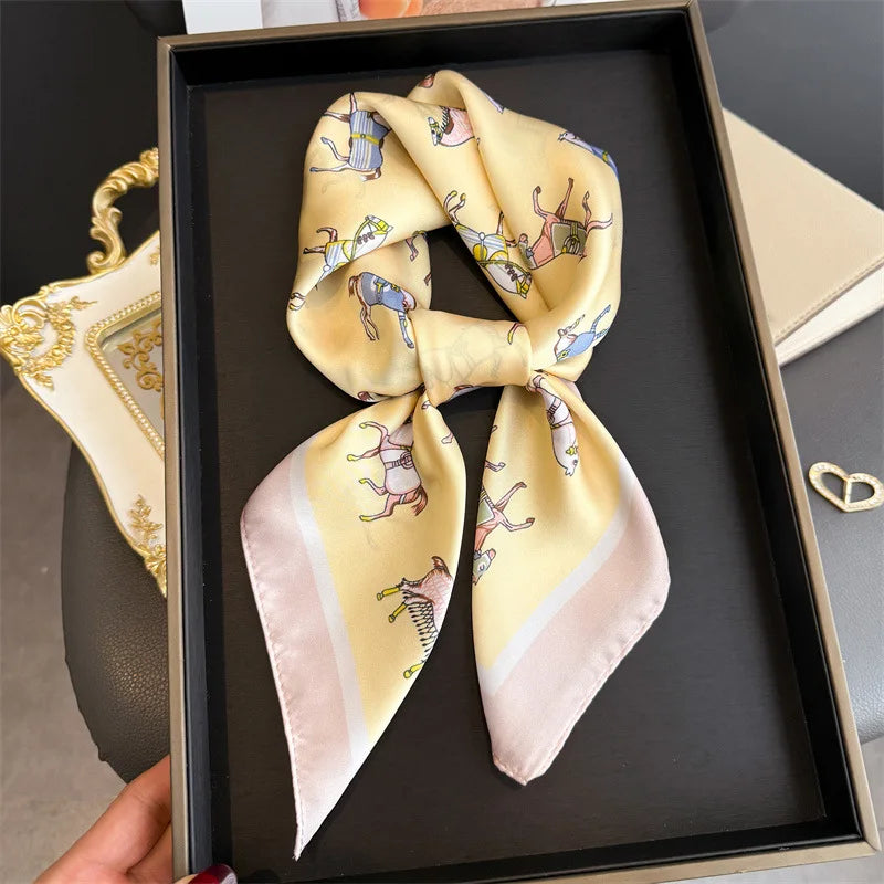 2025 Silk Shawl Print Headscarf Cat Hair Wrap Neckerchief Female Satin Square Scarf For Women Headband Foulard Hijab Bandana