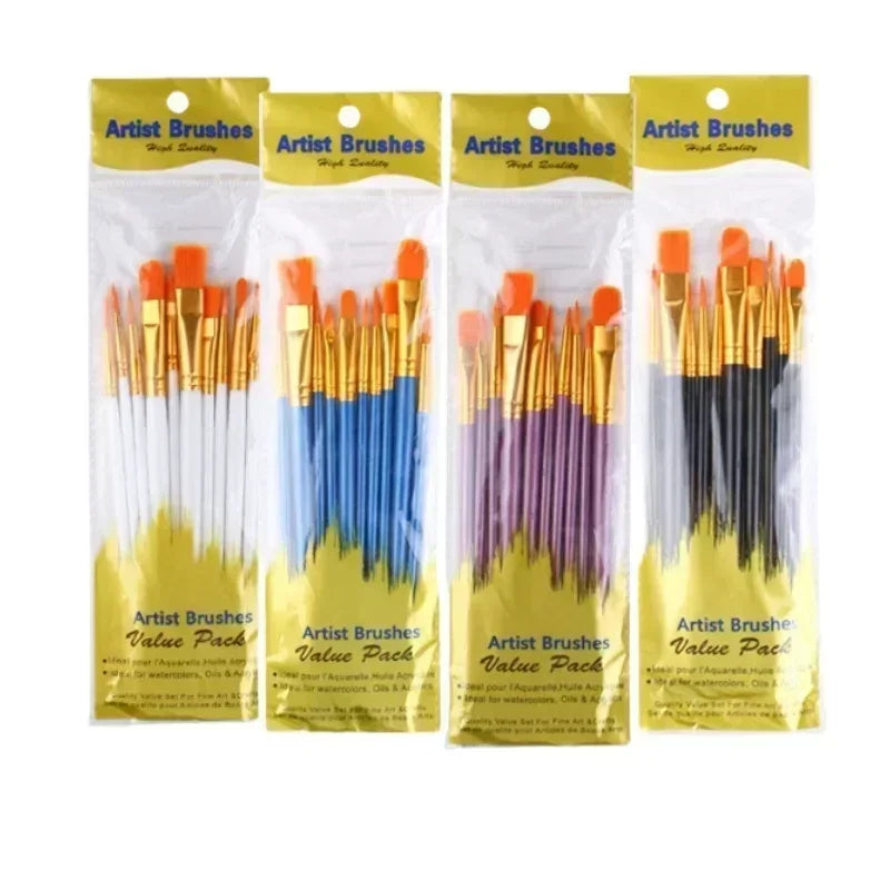 10 pcs set multi-functional watercolor brush pearlescent blue plastic rod multi-color nylon hair hook line gouache oil brush