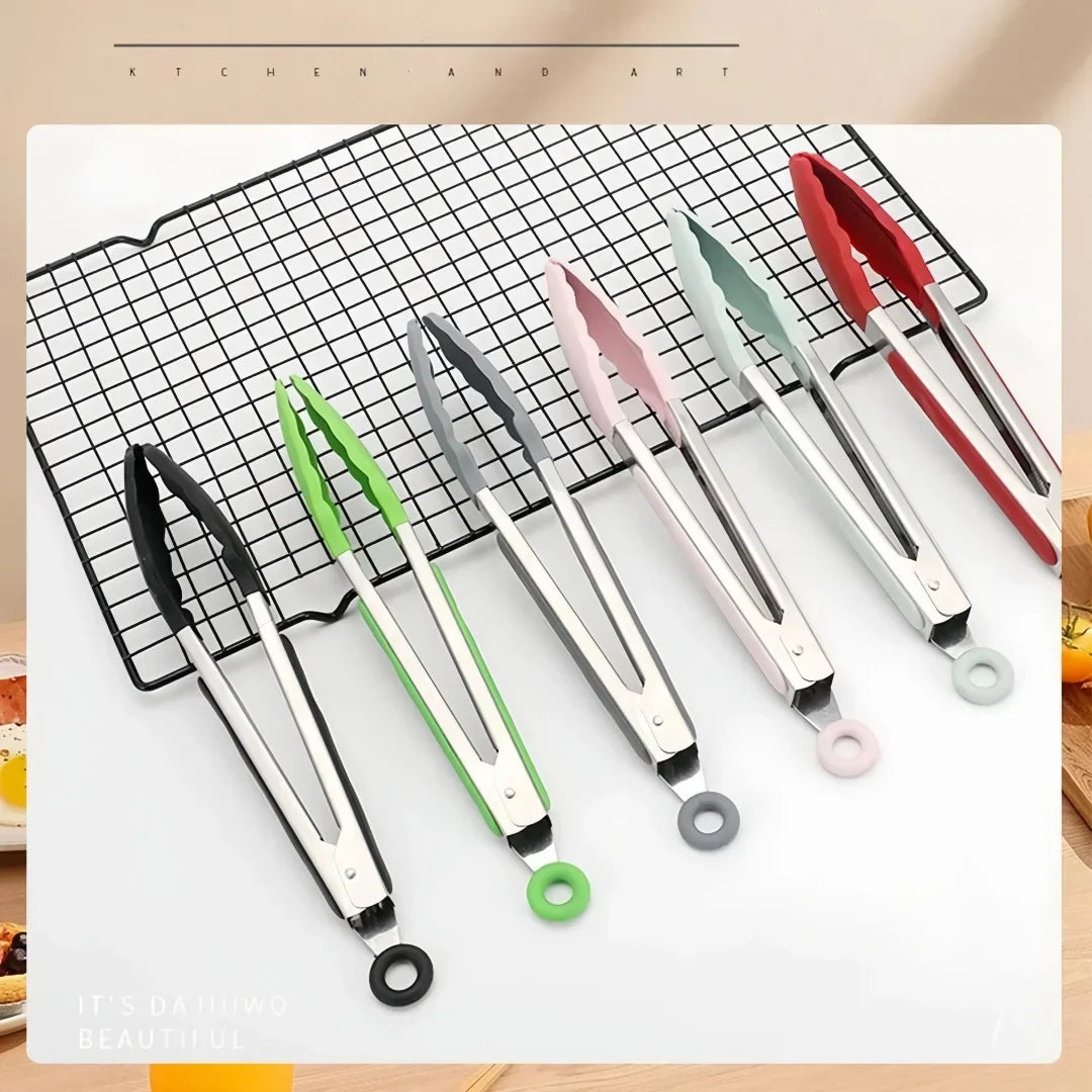 Anti-Slip Stainless Steel Cooking and Serving Tongs for Kitchen