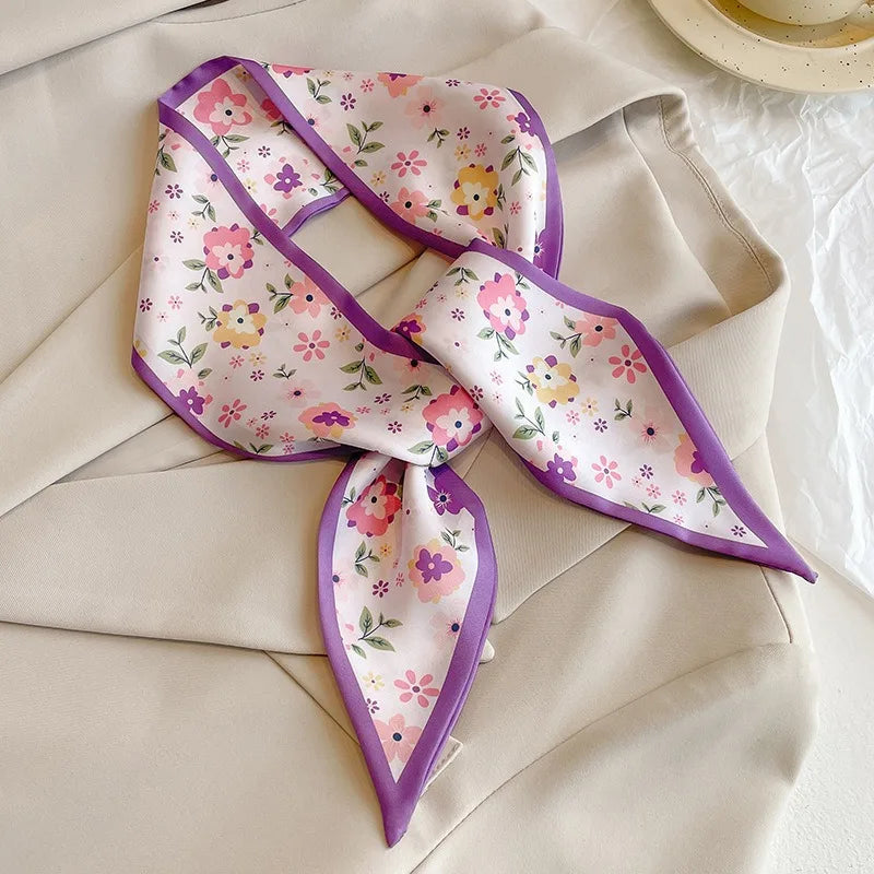 Cashew flower silk scarf double-sided printed for Women, Lightweight Versatile Bandana Style, Daily Office Party Vacation Boho