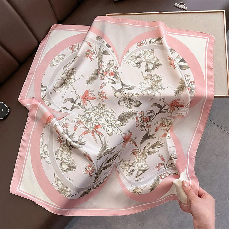 2025 Silk Shawl Print Headscarf Cat Hair Wrap Neckerchief Female Satin Square Scarf For Women Headband Foulard Hijab Bandana