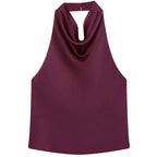 HXAO Top Women Halter Satin Women Tops Backless Corset Top Vest Yellow Pink Black Summer Elegant Sexy Tops Tank Vestidos