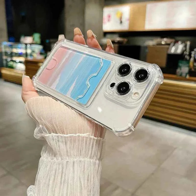 Transparent Card Holder Bag Case For iPhone 17 16 15 14 Plus 13 12 11 Pro Max Slot Wallet Back Cover For iPhone Shockproof Case