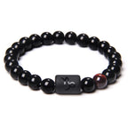 12 Constellation Zodiac Signs Beads Couples Bracelet Natural Black Onyx Stone Elastic Charm Bracelet for Women Men Birthday Gift