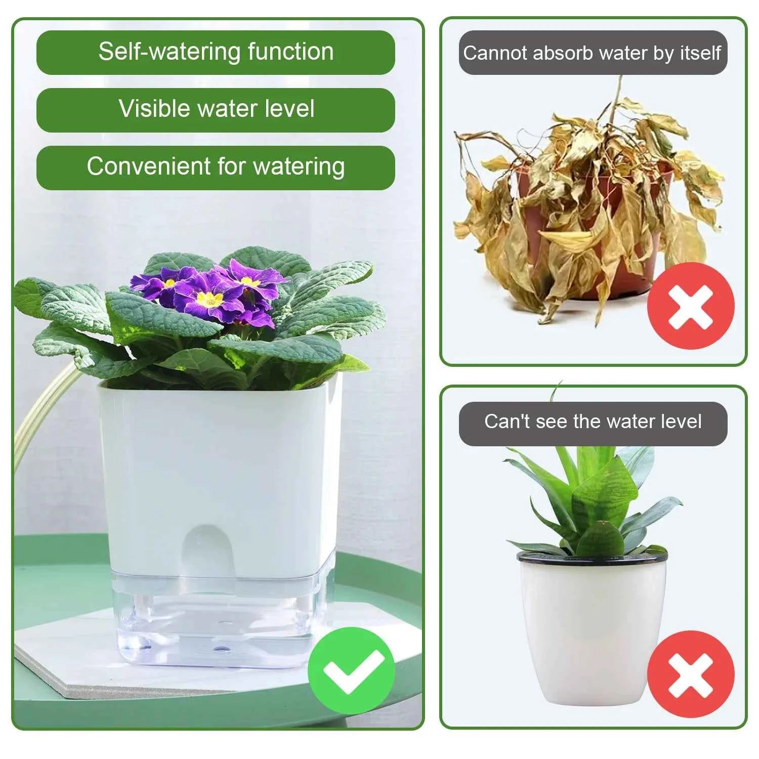 New Self Watering Plant Pot Magnetic Plastic Self-absorbent Cotton Rope Flowerpot For Double-deck Lazy Plant Pot Garden Supplies