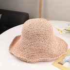 Beach Hat Female Sunscreen Cap Simple Women Panama Straw Hat Summer Sun Hat for Women Lady Folding Travel Caps 10cm Brim Floppy