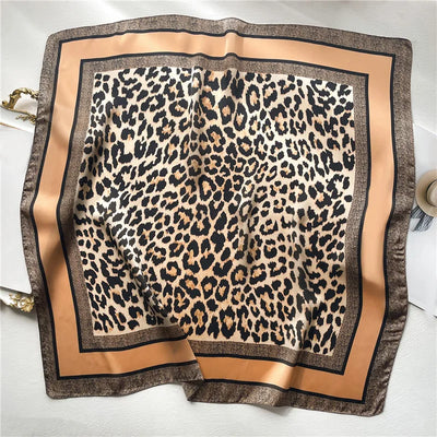 Fashionable 70*70cm Leopard Print Scarf For Women Spring/summer Soft Satin Borders Square Bandana Sun Protection Shawls