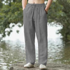 2025 New Blue Men's Beach Pants Joggers Streetwear Cotton Linen Sweatpants Casual Pants Hawaiian Vacation Loose Summer Long