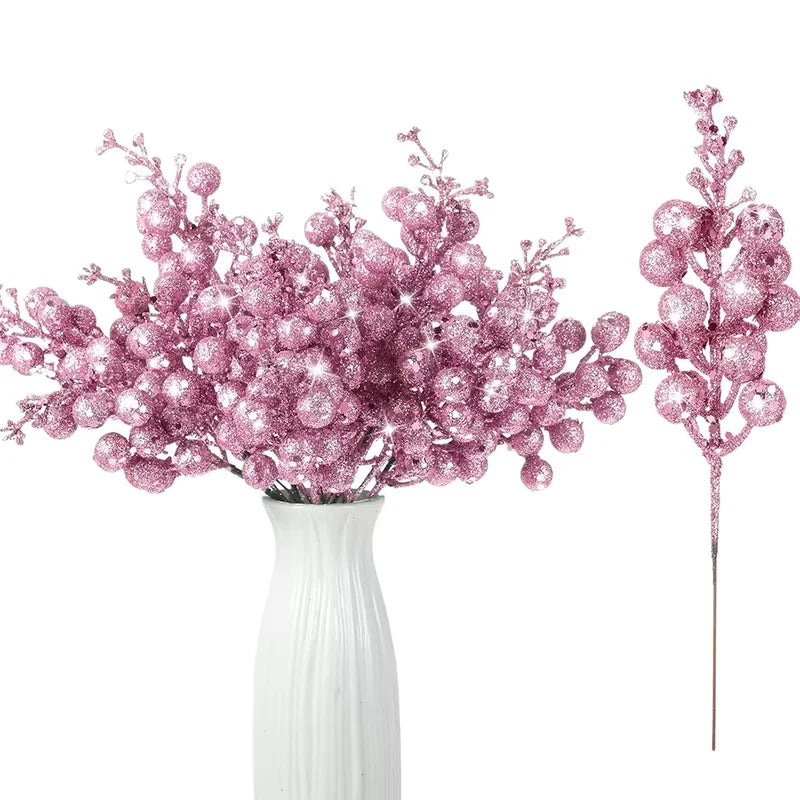 Glitter Artificial Flowers Berry Bouquet Christmas Decoration Xmas Tree Ornaments for Home Decor New Year Gift Accessory
