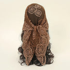 Lace Paisley Embroidery Bandana Square Scarf Elegant Breathable Silk Scarves Women Sunscreen Lightweight Shawl Headband