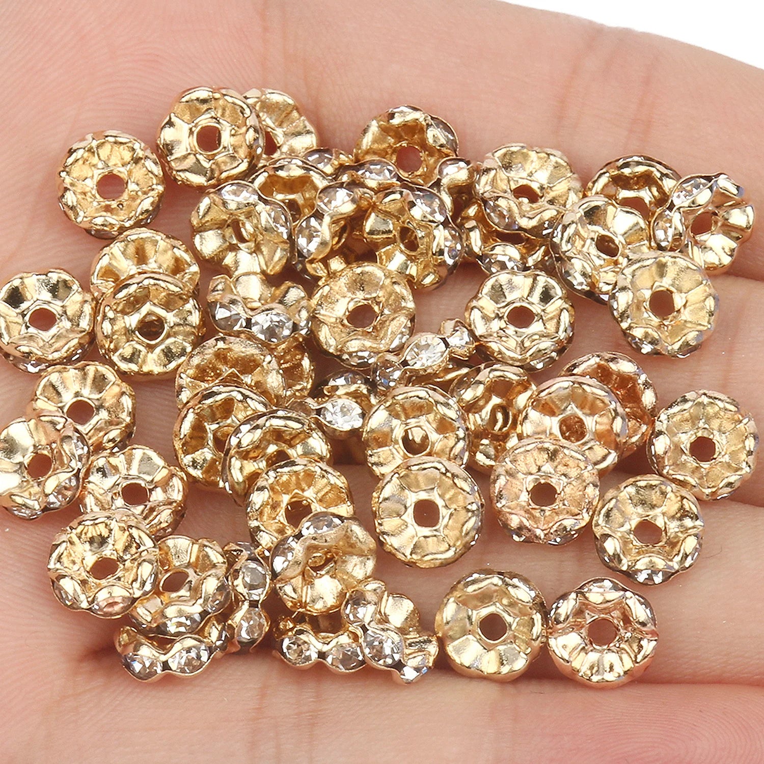 50pcs Rhinestone Spacer Beads Multi-color Crystal Metal Spacers Rondelle Beads for Jewelry Making DIY Bracelets Accessories