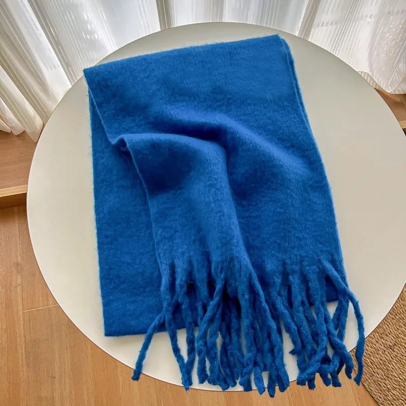 Winter Scarf for Women Cashmere Warm Solid Pink Pashmina Blanket Wraps Female Thick Soft Bufanda Big Tassel Shawl Long Echarpe