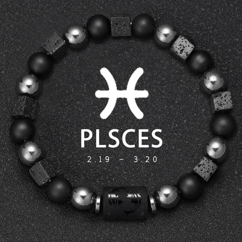 12 Constellation Zodiac Bracele Signs Beads Couples Bracelet Square Volcanic Stone Elastic Charm Bracelet for Women Men Gift