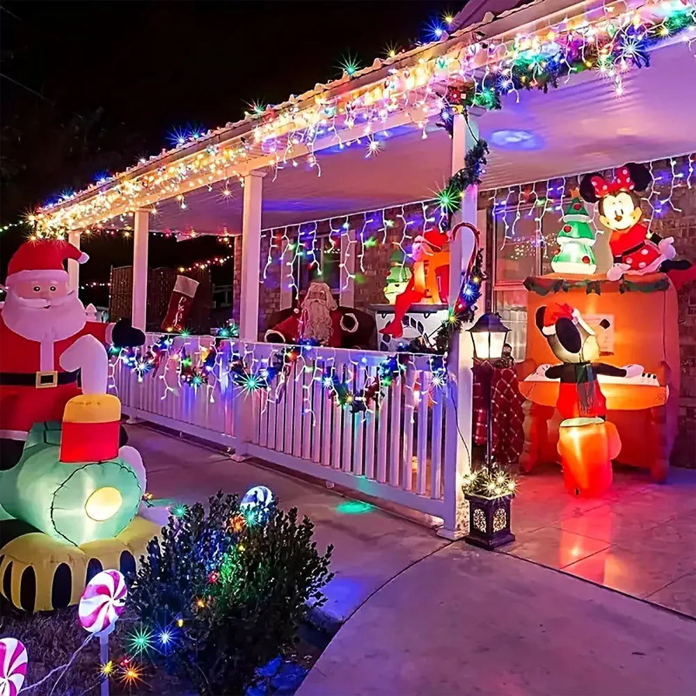 Solar Outdoor Icicle Lights 96/162 Leds Christmas Decorative String Lights 8 Lighting Modes Flashing Fairy Holiday String Lights