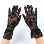 Halloween Women Black Sexy Skeleton Cross Flowers Lace Long Gloves Elasticity Transparent Mesh Lolita Punk Cosplay Short Gloves