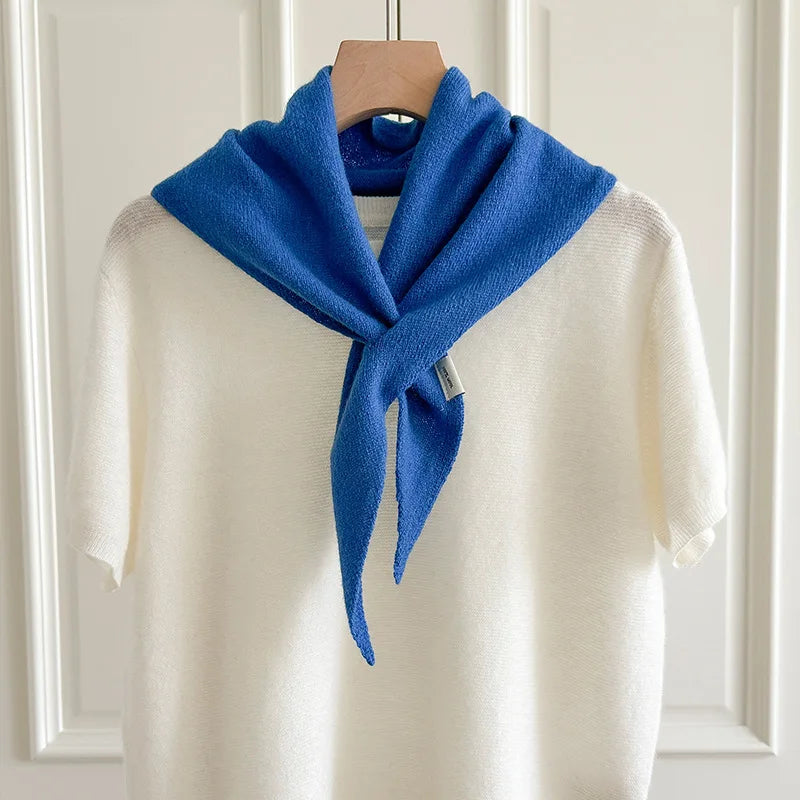 100% Australian Wool Knitted Triangle Scarf Shawl Women's Autumn  Winter Warm Neck Protection Scarf Decorative  Small Scarf