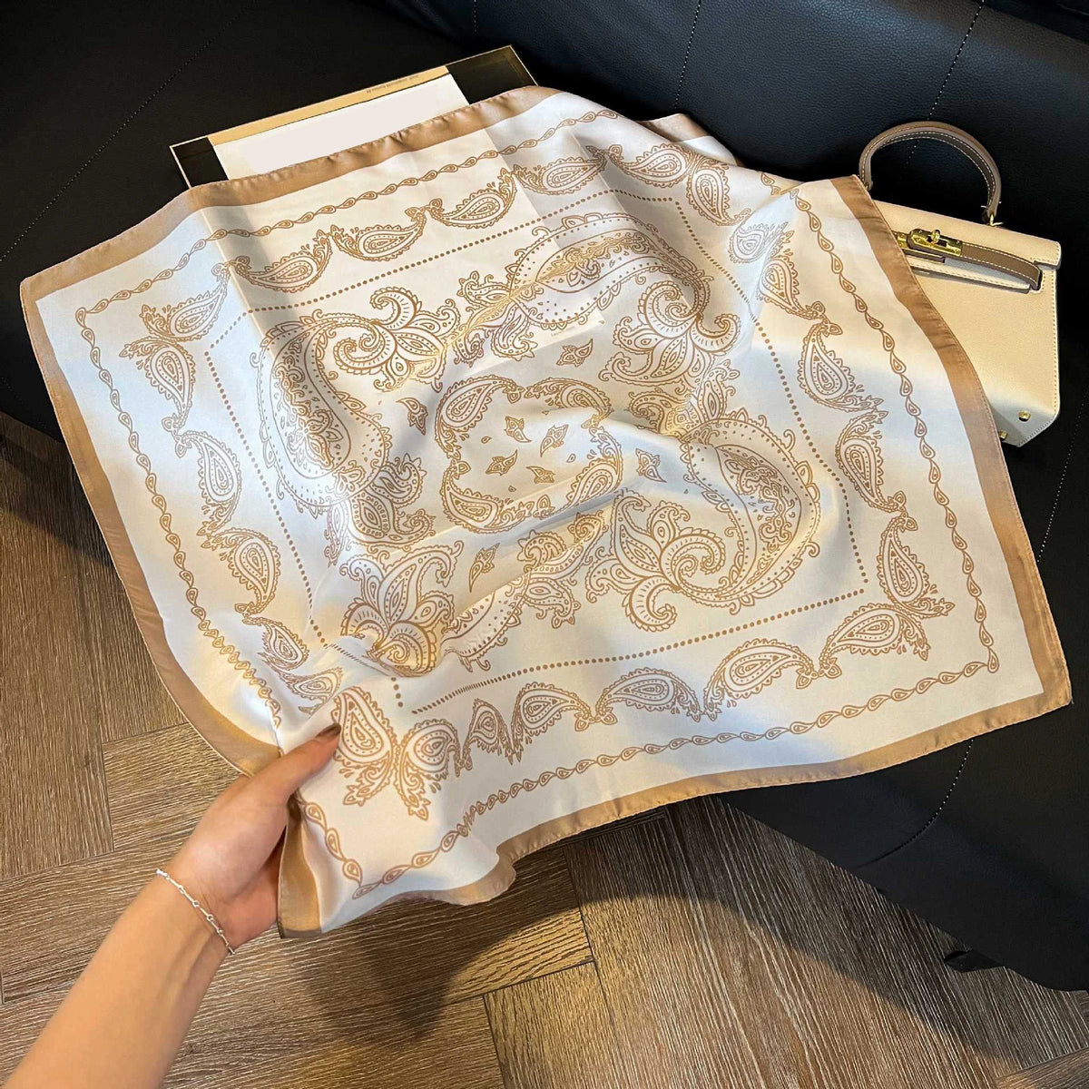 Elegant Nordic Style All Seasons Scarf Faux Silk Large Square Shawl Simple Chic Decorative Wrap For Teens