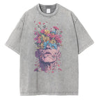 Heavyweight Pure Cotton T Shirts Flowers Emerging Out of Human Eyes and Heads Graphic T-shirts Vintage Van Gogh Style Mens Tops