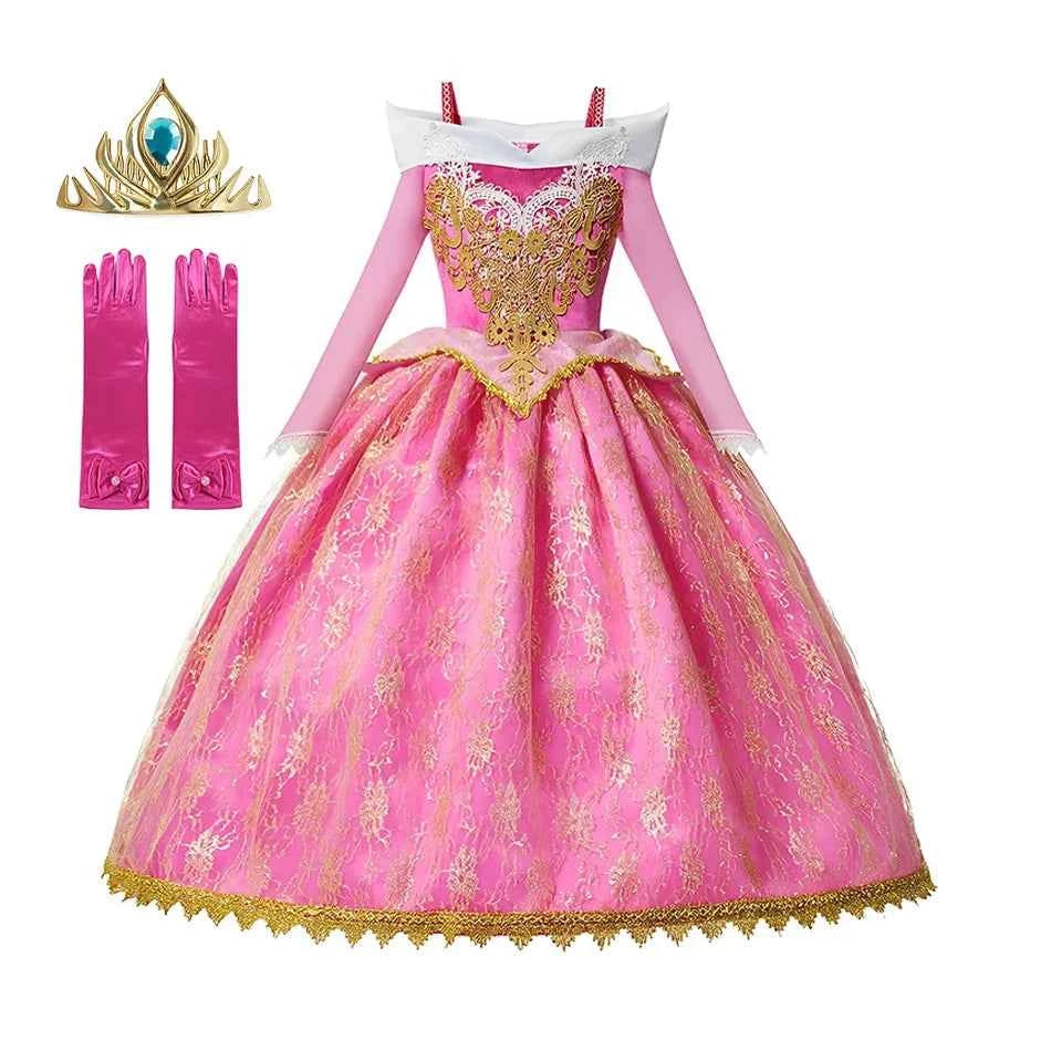 Girls Sleeping Beauty Aurora Cosplay Princess Dress Kids Rapunzel Frozen Elsa Cinderella Costume Party Clothing 2-10Years