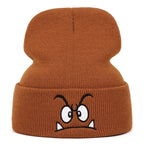 Angry expression embroidered knitted hat, warm woolen hat for men's and women'soutdoor sports events in autumn and winter