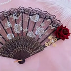 1pc/2pcs Vintage Spanish Flamenco Rose Lace Handheld Fan Elegant Black Folding Fan for Parties And Weddings
